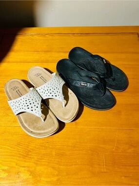 Time and Tru White Cutout Thong Sandals and black sandals